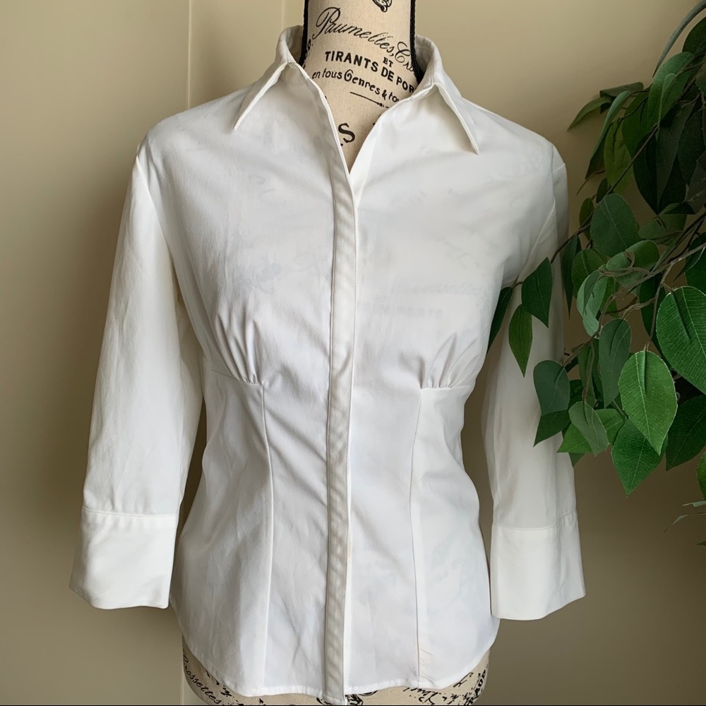 Express White Button-Front Fitted Shirt